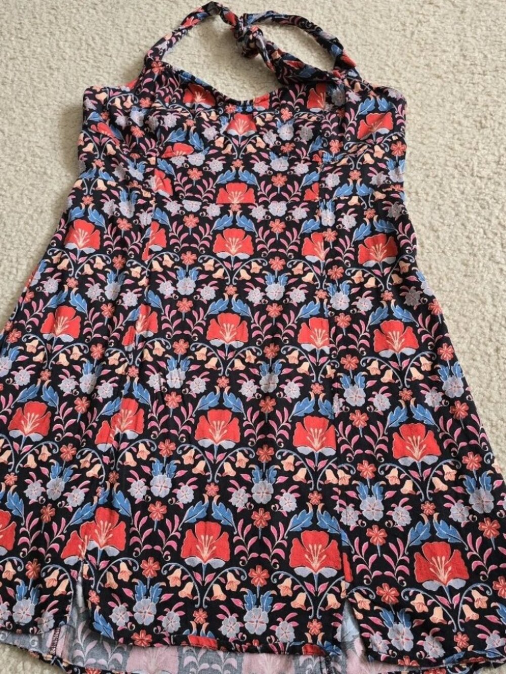 Free People Sasha Mini Dress HALTER TIE Black Combo Art Nouveau Floral Print - Picture 11 of 13
